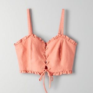 Aritzia Wilfred Pink Tie Linen Crop Top Small